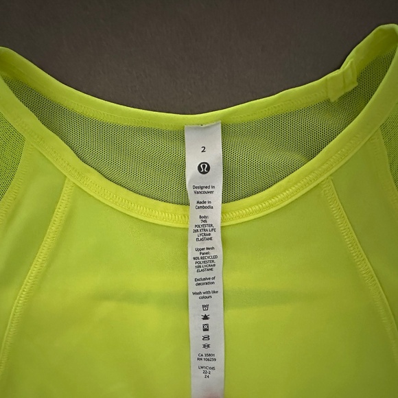 Lululemon Sculpt Tank with Back Vent - Highlighter Yellow - like new! - Picture 2 of 9